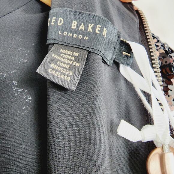 NWT Ted Baker Louu Silver Black Sequin Zebra Mini Dress Cocktail XS - Picture 12 of 16